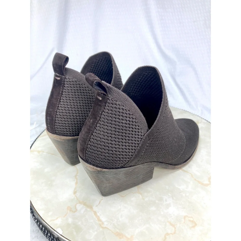 Eileen Fisher Joss Knit Ankle Booties Womens Sz 8.5 Brown Pointed Toe Block Heel
